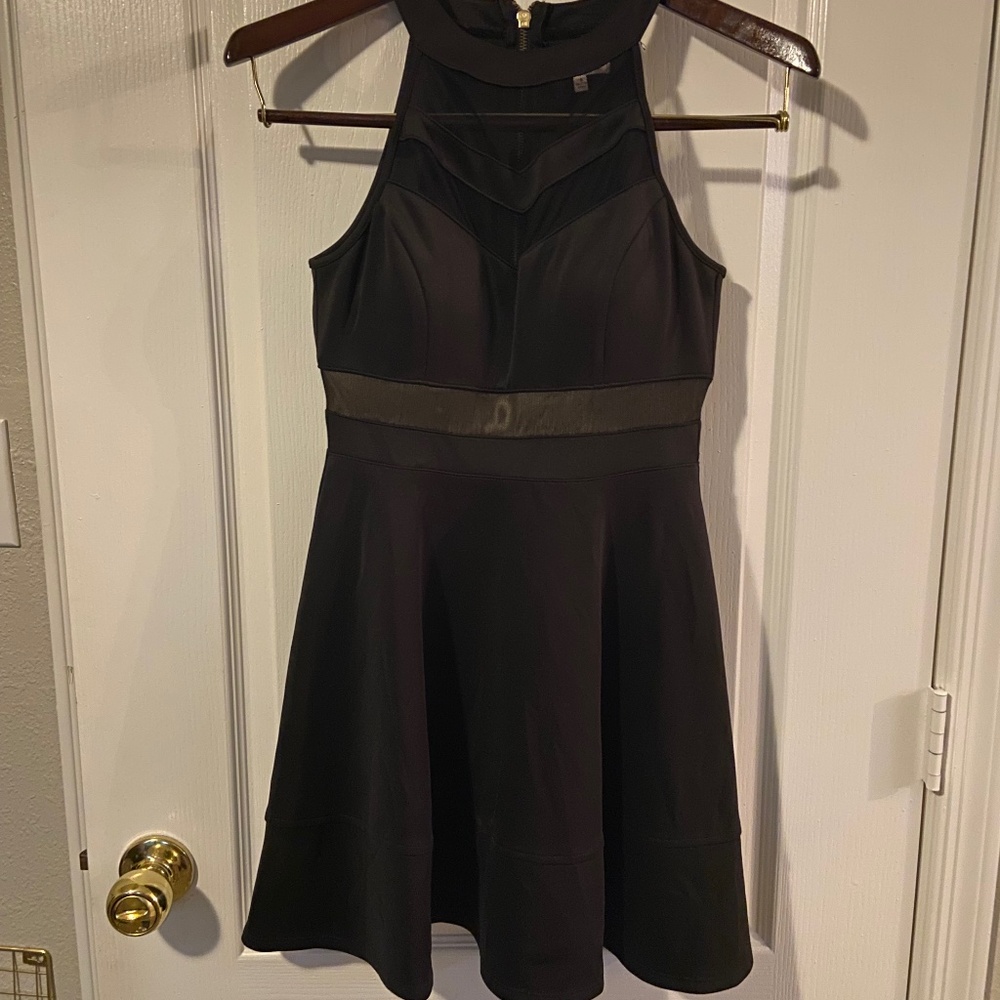 Emerald Sundae black with mesh halter top dress with slight bottom flare